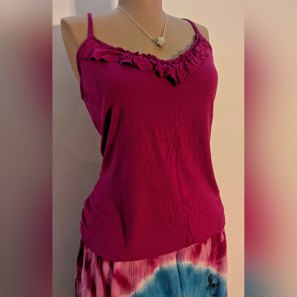 Old Navy, LG, Pink, Women's Razorback Tank Top, Ruffled Neckline, Vintage